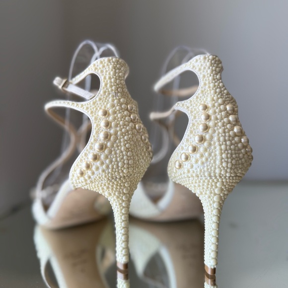 New JIMMY CHOO Azia 75 faux pearl-embellished satin sandals $2,595 - Picture 9 of 13